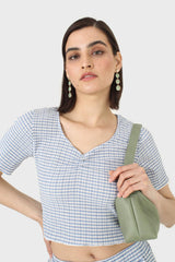 Blue gingham ruched neck tee