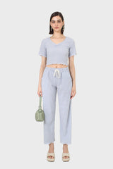 Blue gingham loose fit drawstring trousers