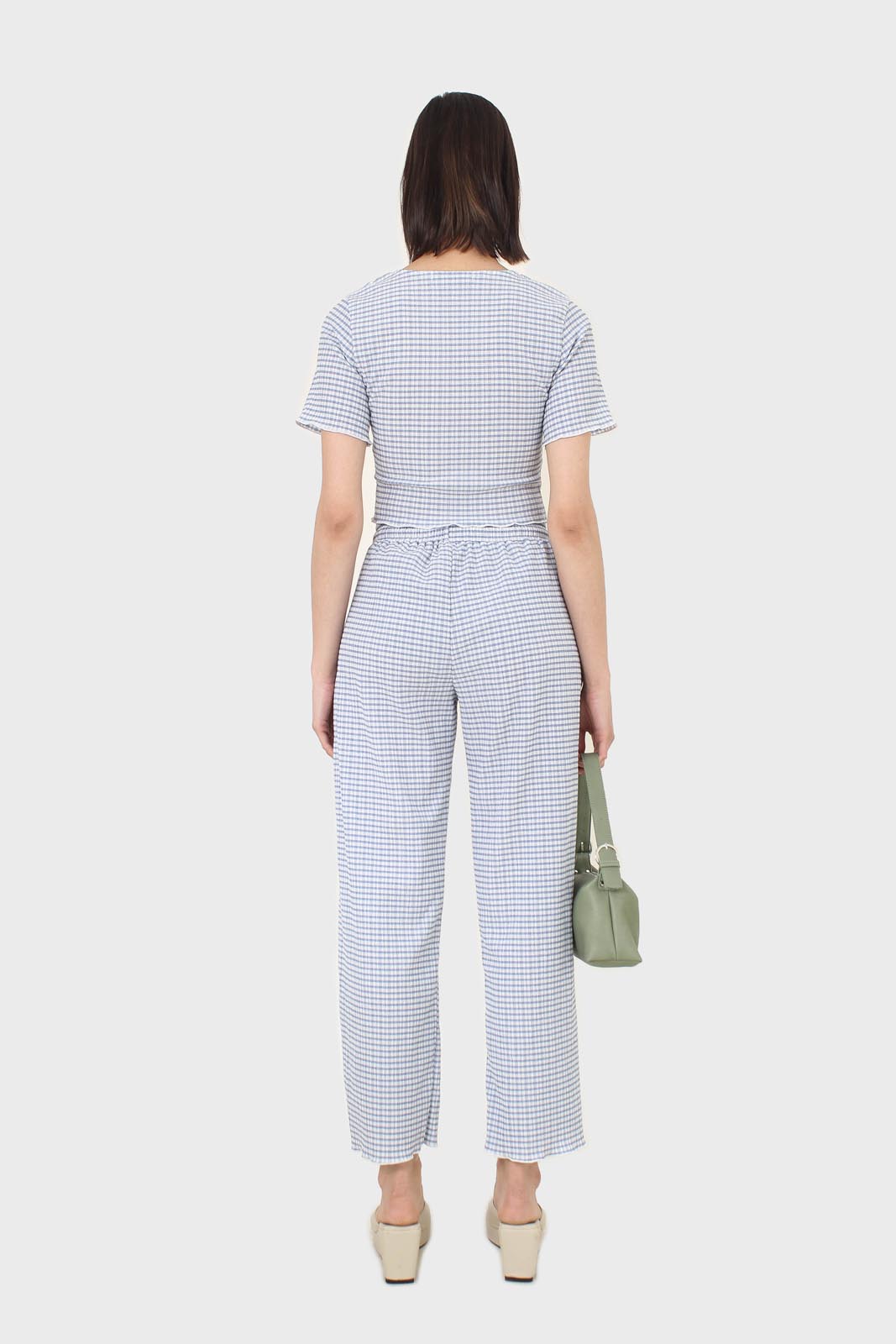 Blue gingham loose fit drawstring trousers