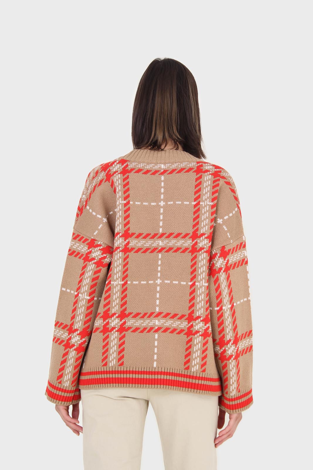 Camel and orange bold checked cardigan