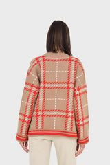 Camel and orange bold checked cardigan