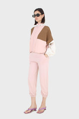 Pink and khaki colorblock nylon windbreaker
