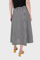 Black gingham side button midi skirt