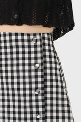 Black gingham side button midi skirt