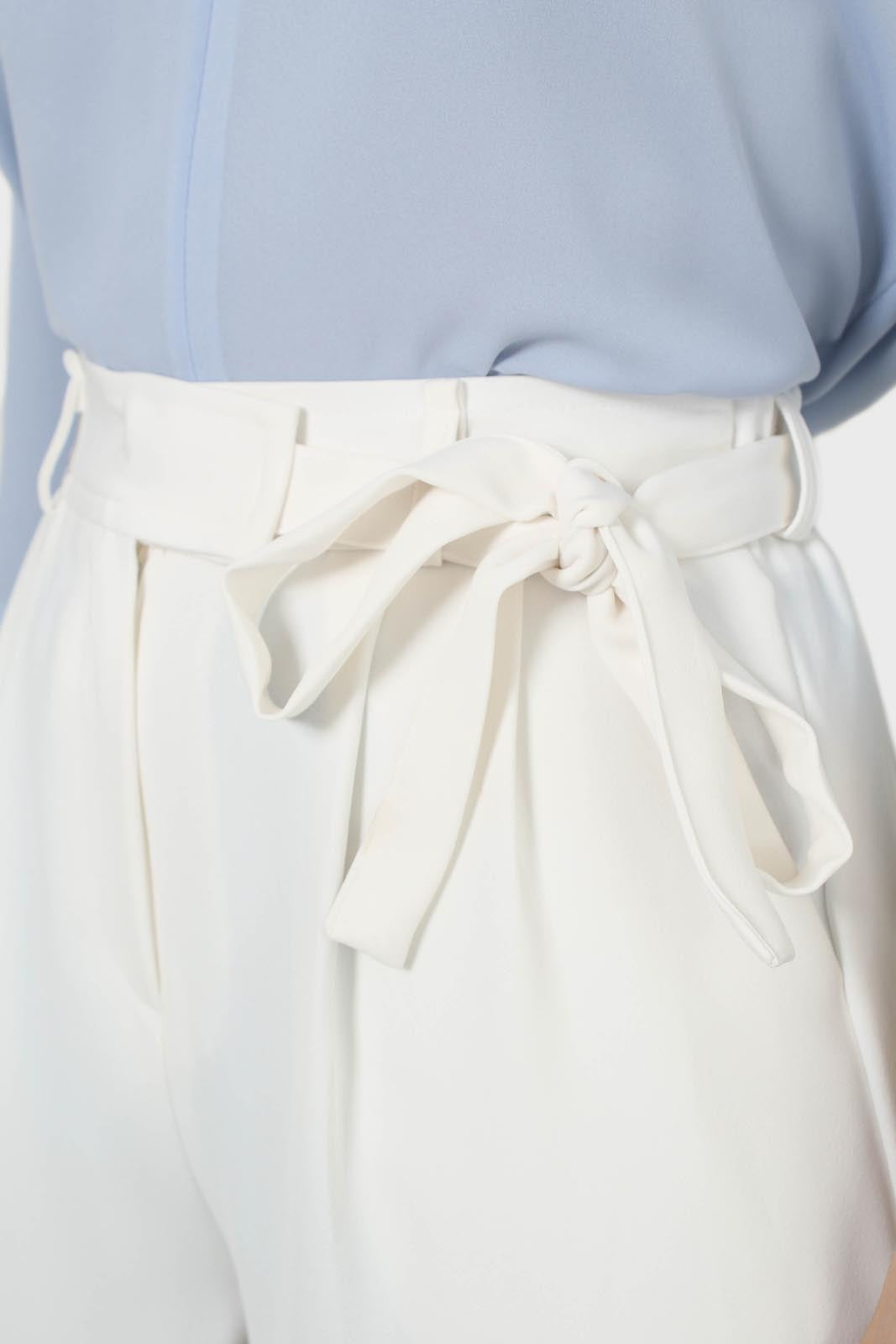 Ivory smart wide leg panel belted trousers