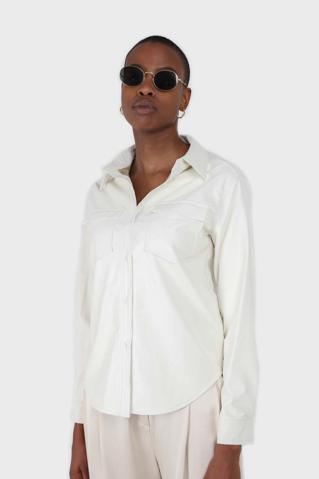 Bone white vegan leather shirt