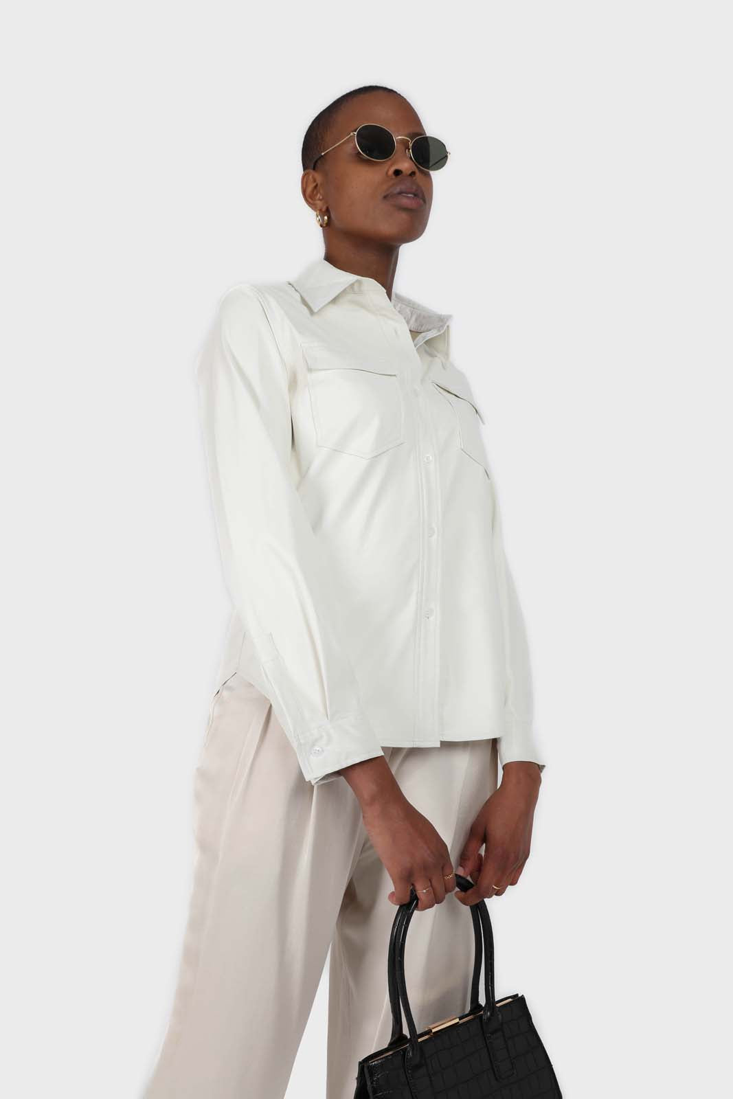 Bone white vegan leather shirt