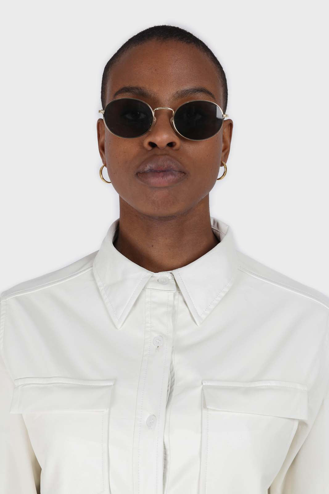 Bone white vegan leather shirt