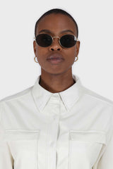 Bone white vegan leather shirt