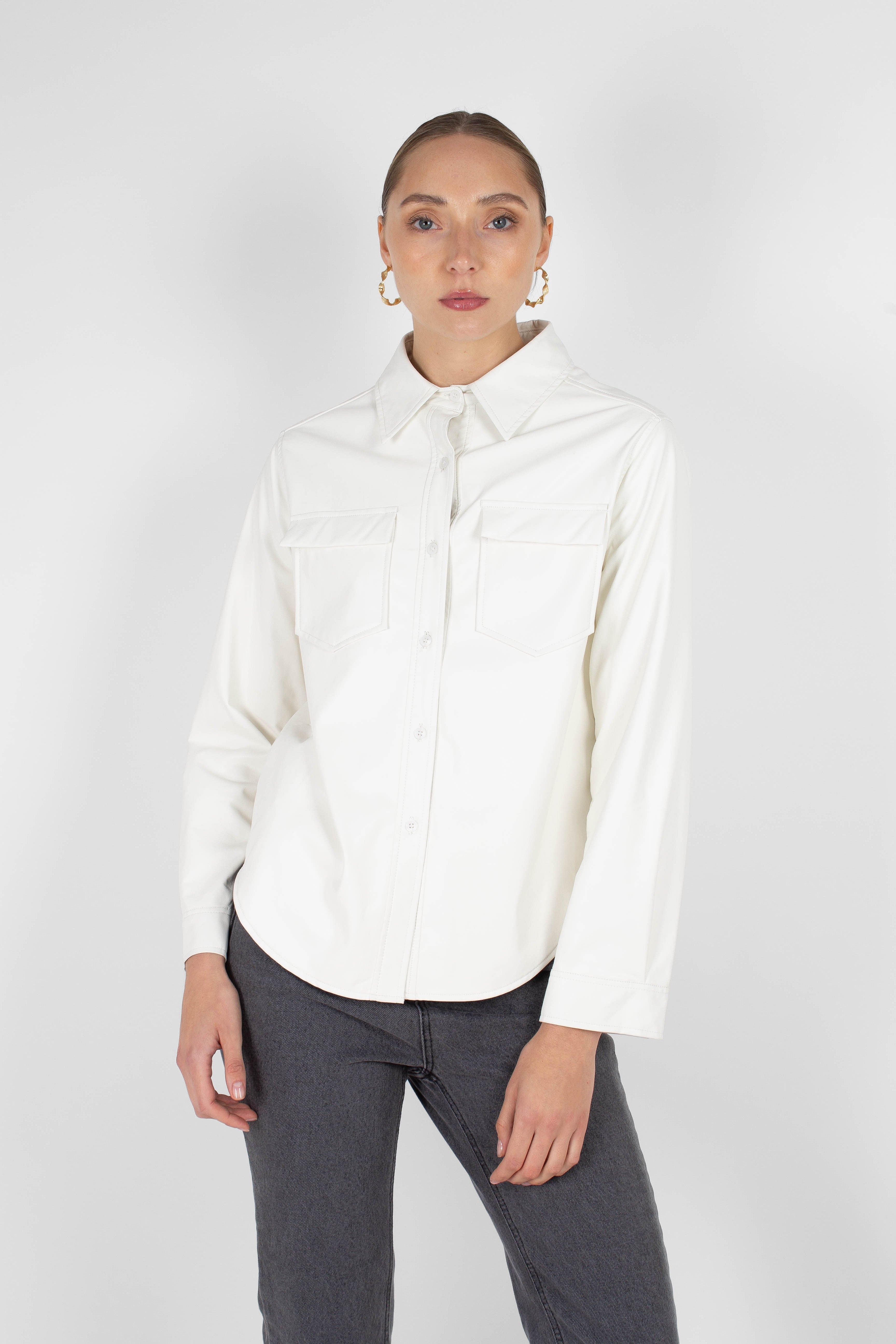 Bone white vegan leather shirt