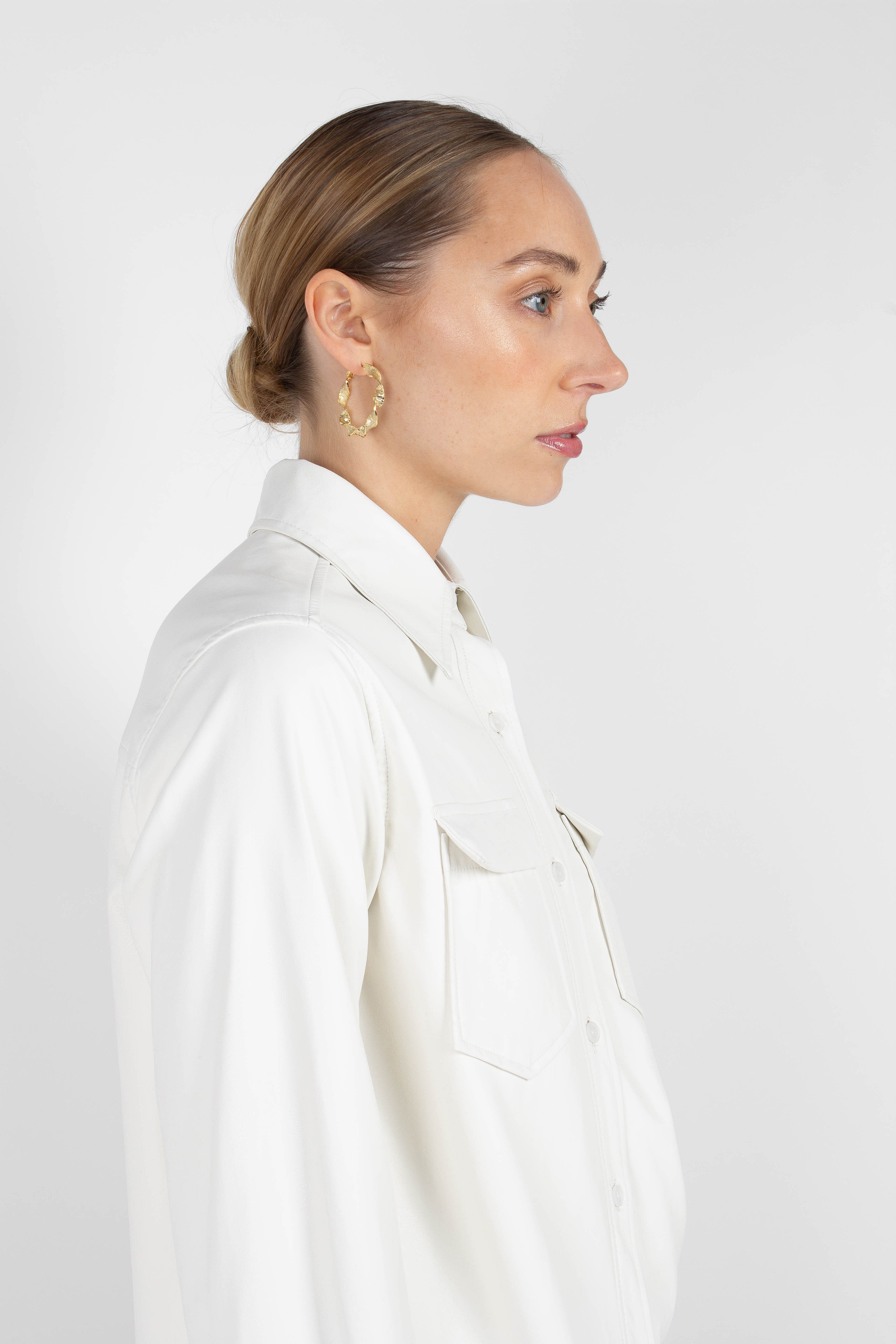 Bone white vegan leather shirt