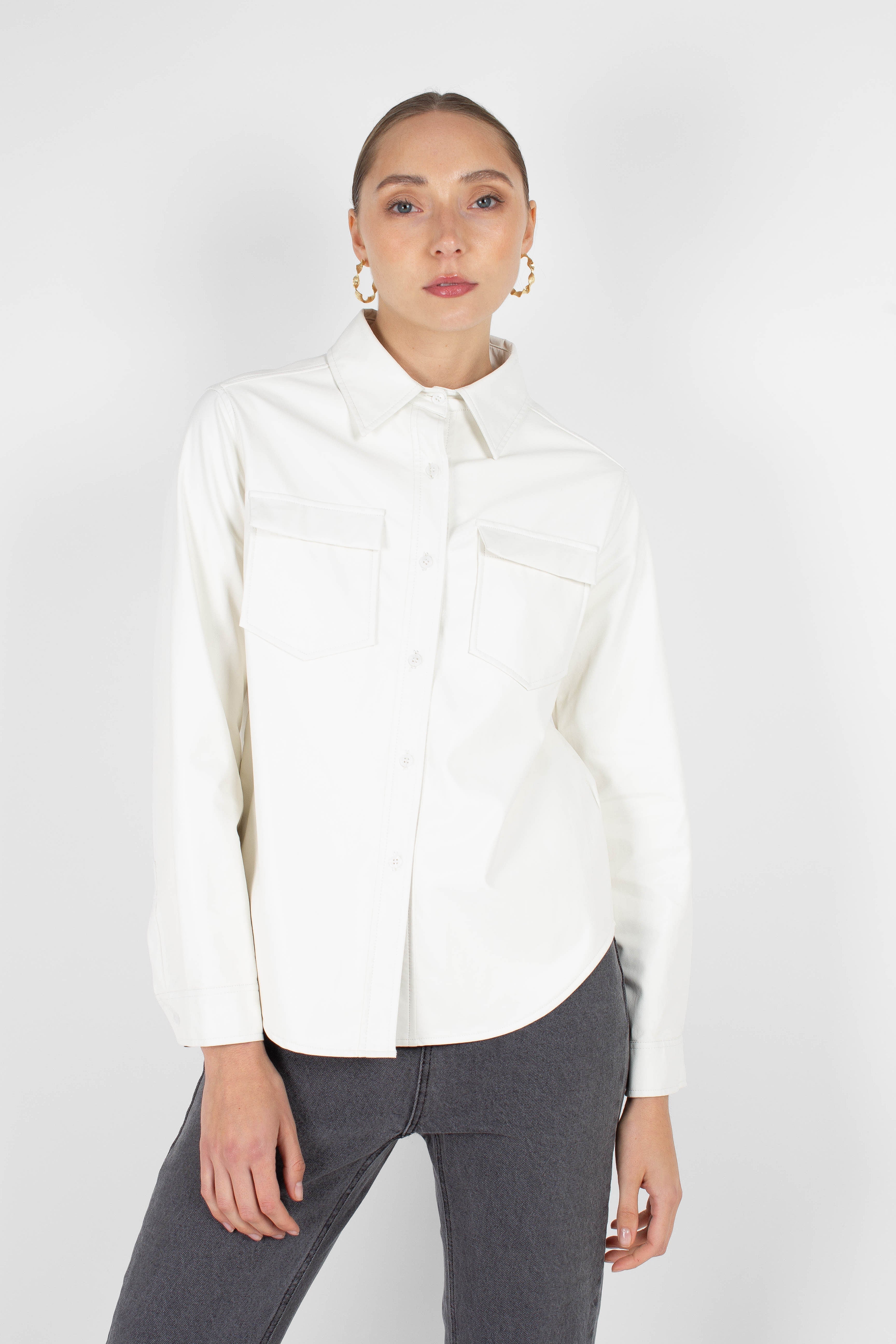Bone white vegan leather shirt