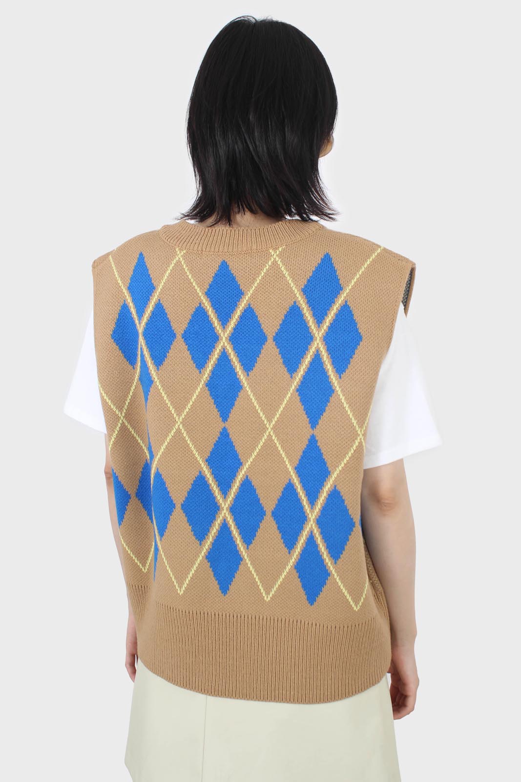 Camel and bright blue argyle sweater vest