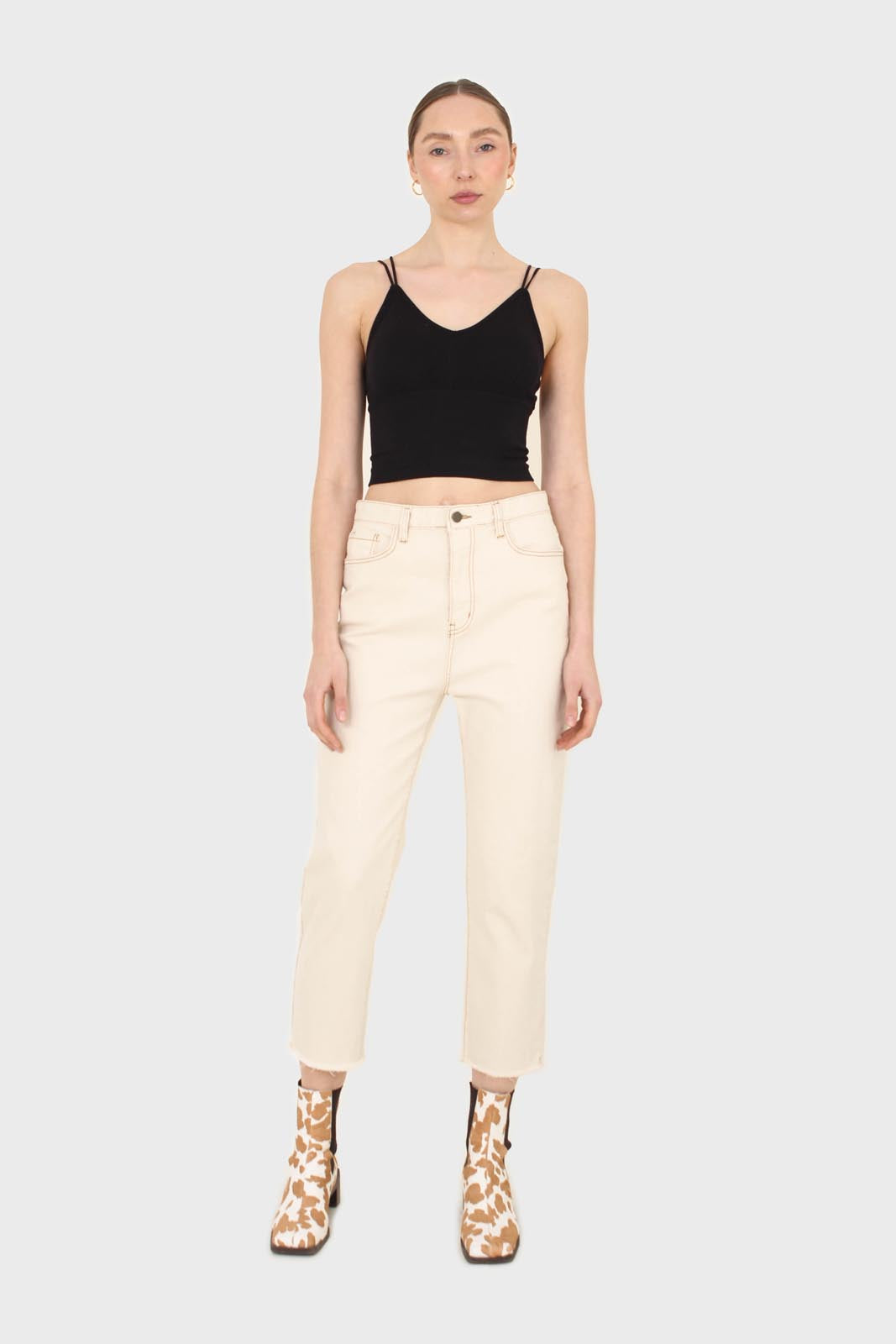 Ivory and beige contrast stitch jeans - 957