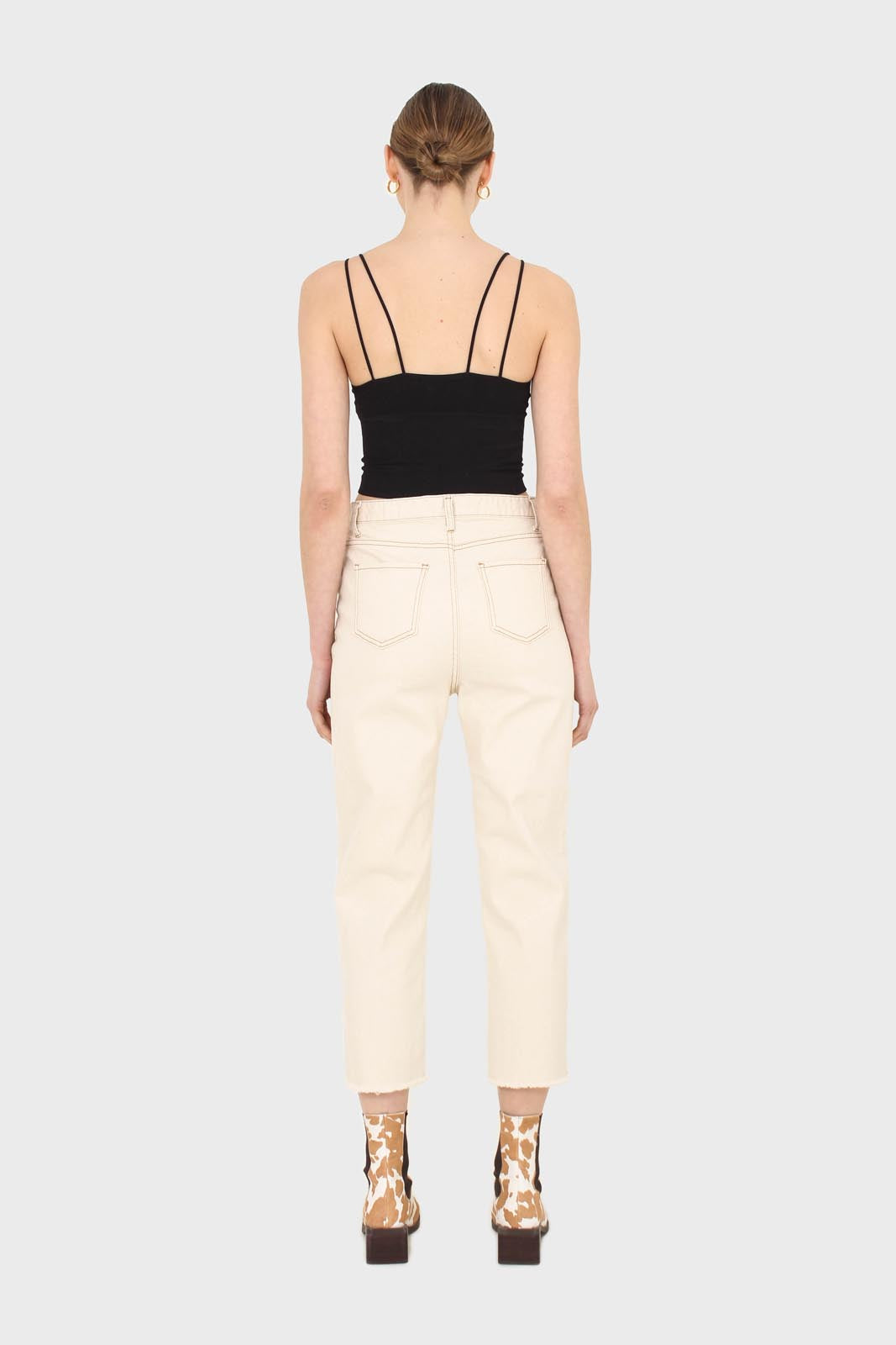 Ivory and beige contrast stitch jeans - 957