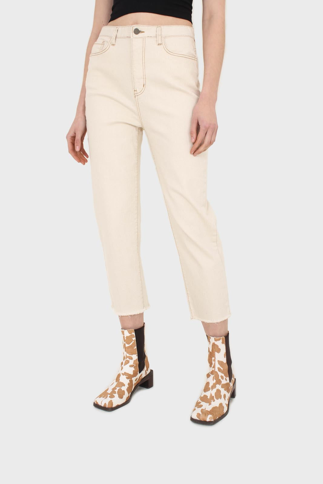 Ivory and beige contrast stitch jeans - 957