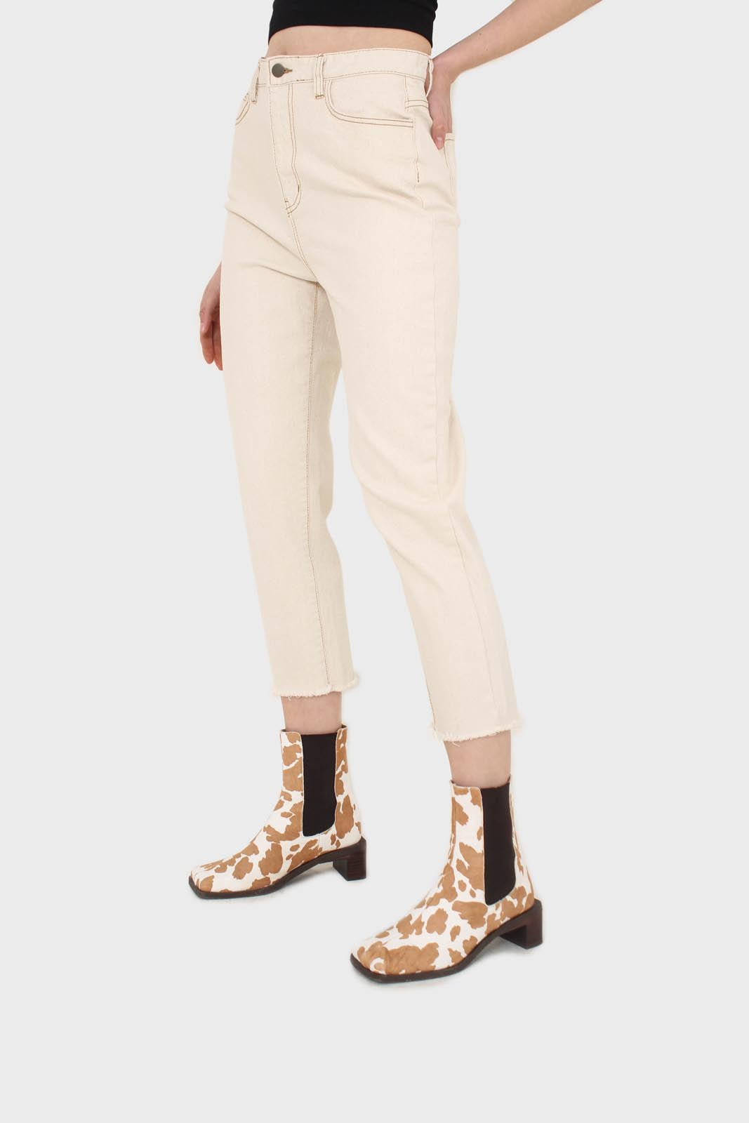 Ivory and beige contrast stitch jeans - 957