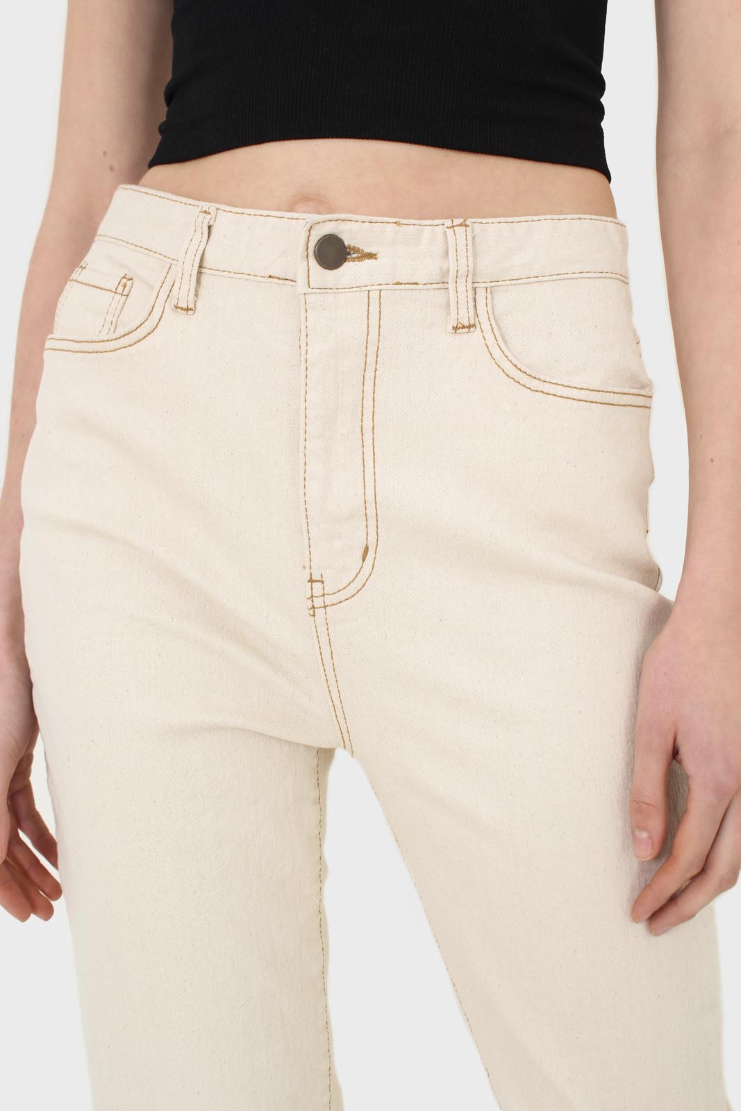 Ivory and beige contrast stitch jeans - 957