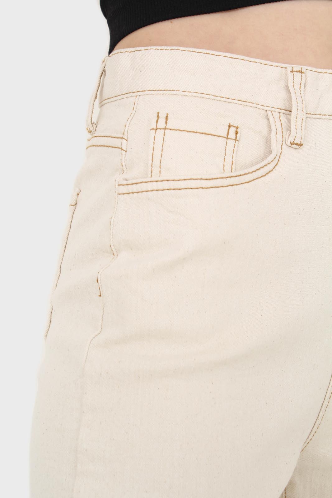 Ivory and beige contrast stitch jeans - 957