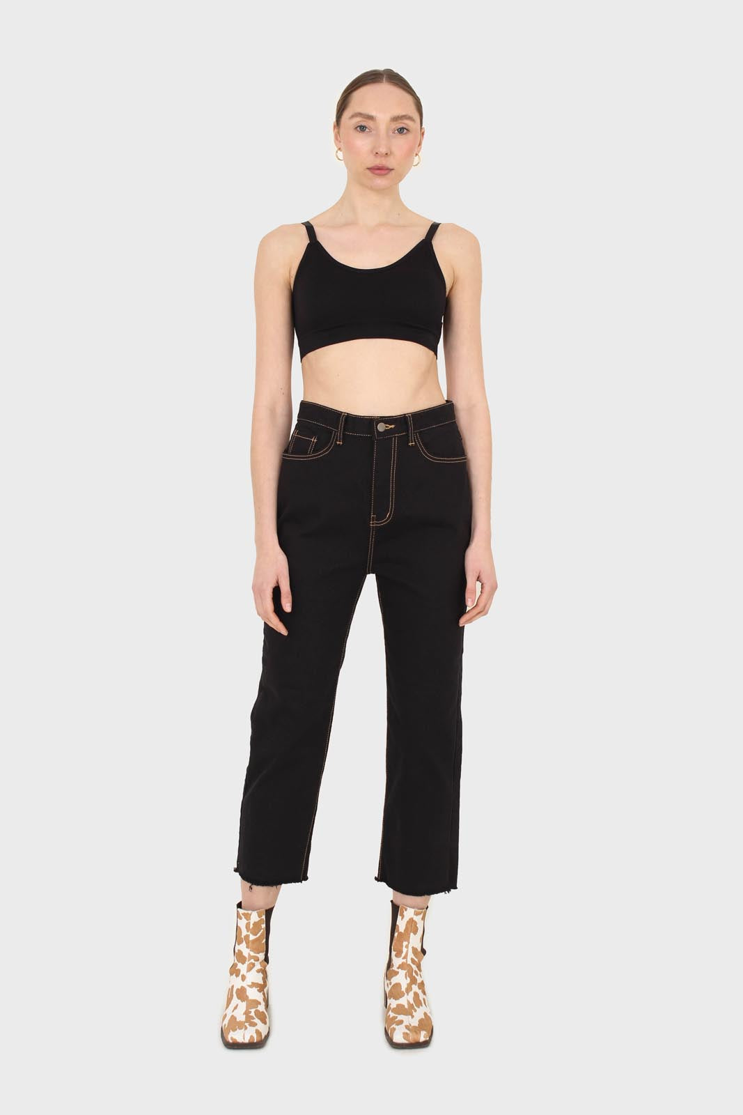 Black and beige contrast stitch jeans - 957