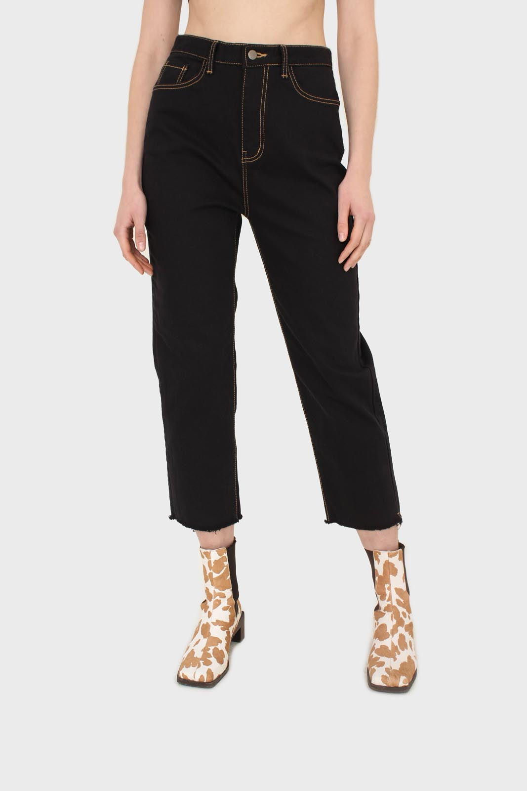 Black and beige contrast stitch jeans - 957