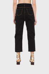 Black and beige contrast stitch jeans - 957