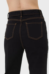 Black and beige contrast stitch jeans - 957