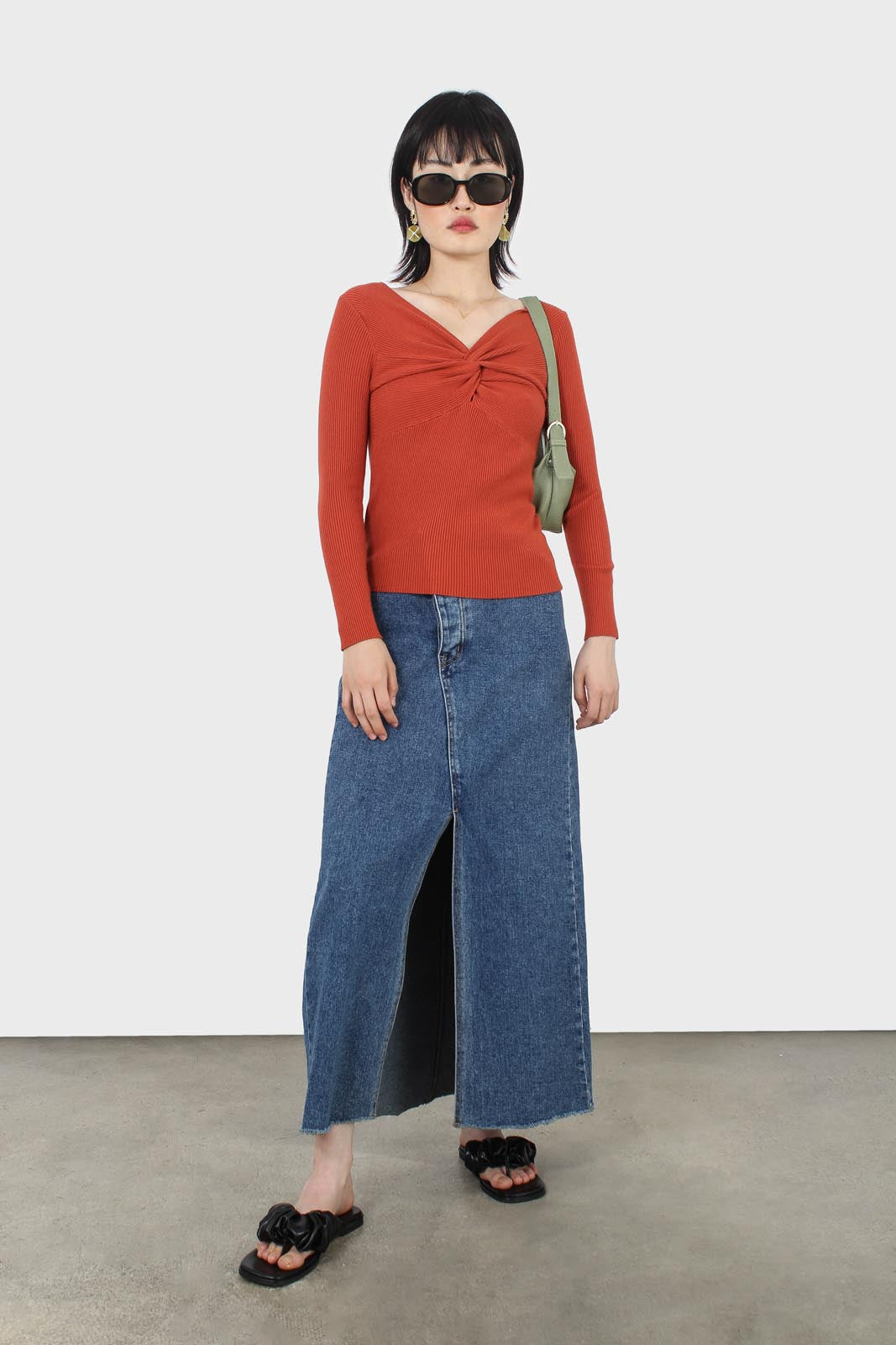 Orange cross front chest knit top