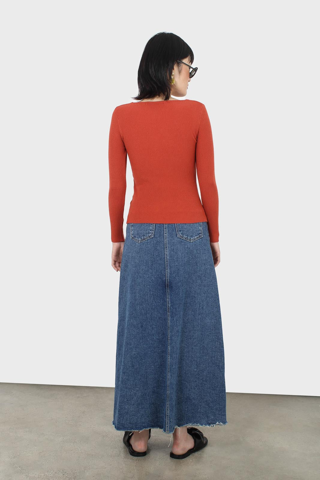Orange cross front chest knit top