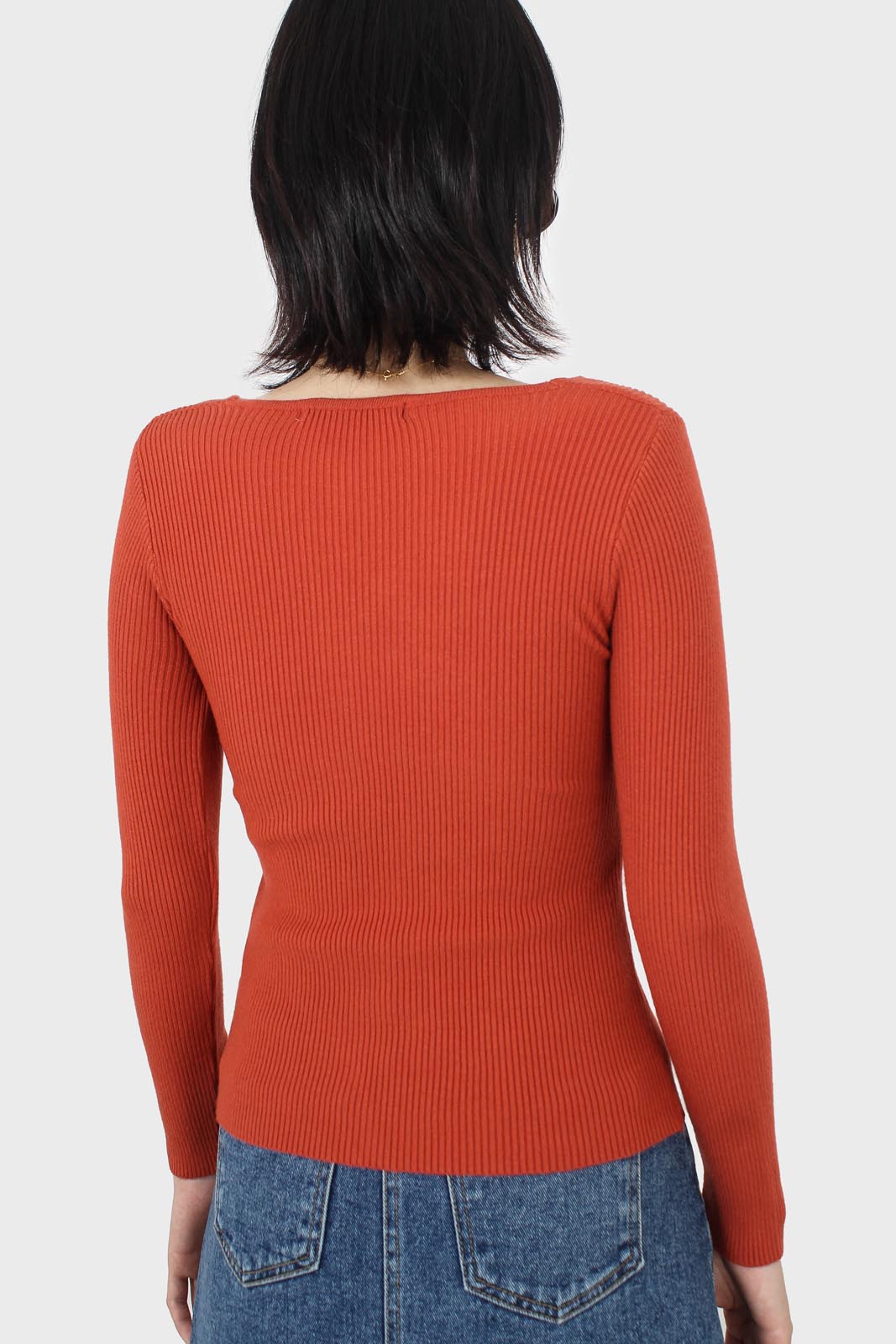 Orange cross front chest knit top