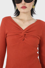 Orange cross front chest knit top