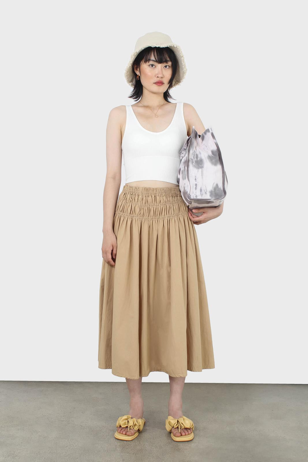 Dark beige ruched waist skirt