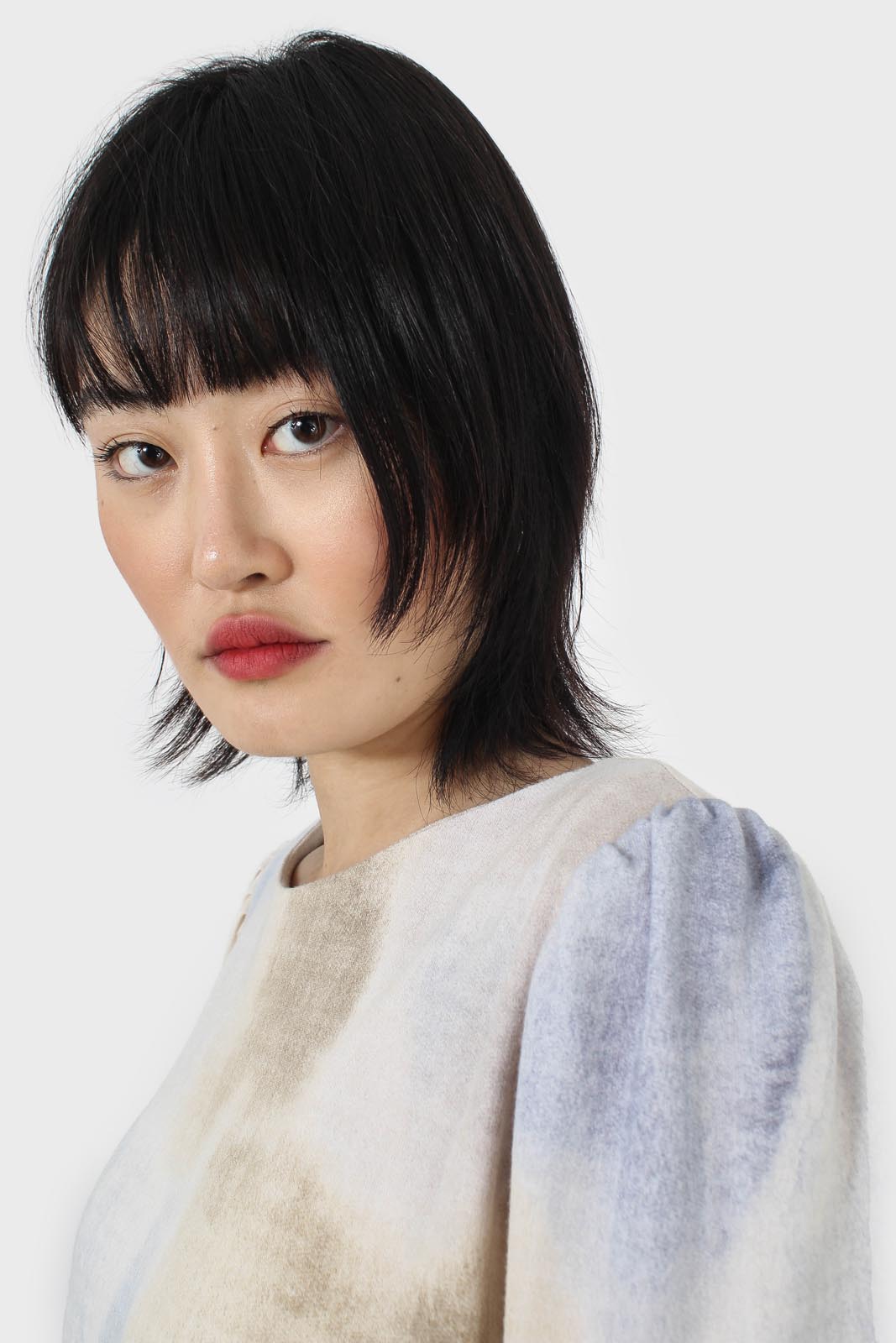 Beige and blue tie dye long sleeved top