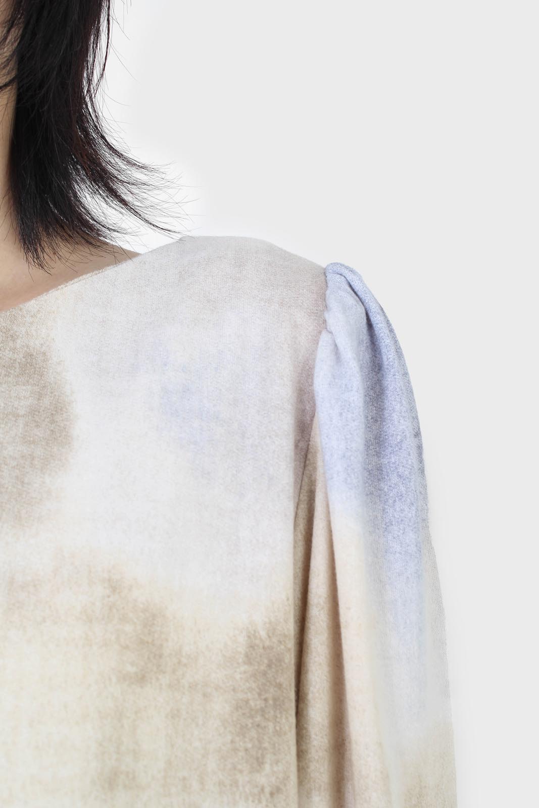 Beige and blue tie dye long sleeved top