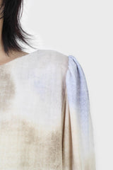 Beige and blue tie dye long sleeved top