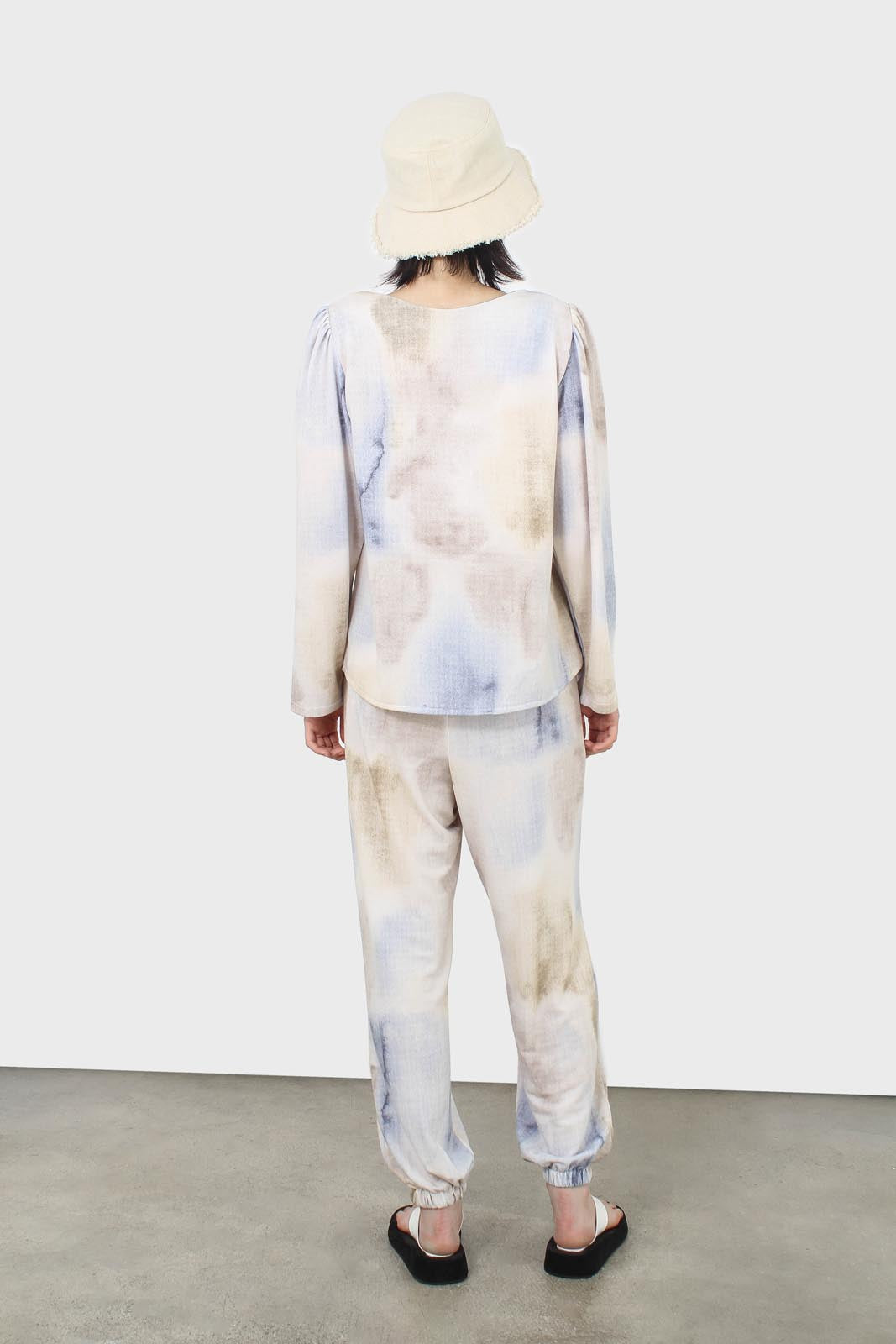 Beige and blue tie dye long sleeved top