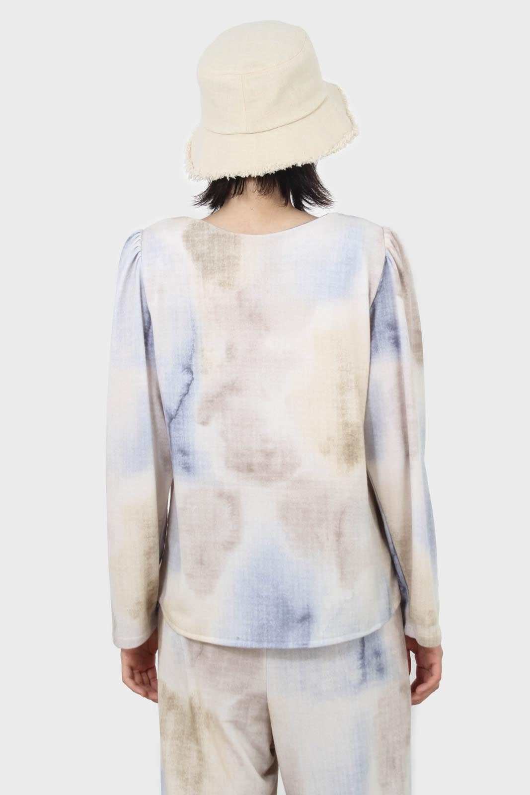 Beige and blue tie dye long sleeved top