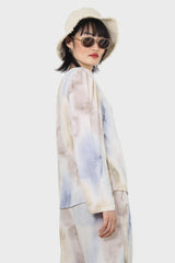 Beige and blue tie dye long sleeved top