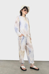 Beige and blue tie dye loose fit trousers
