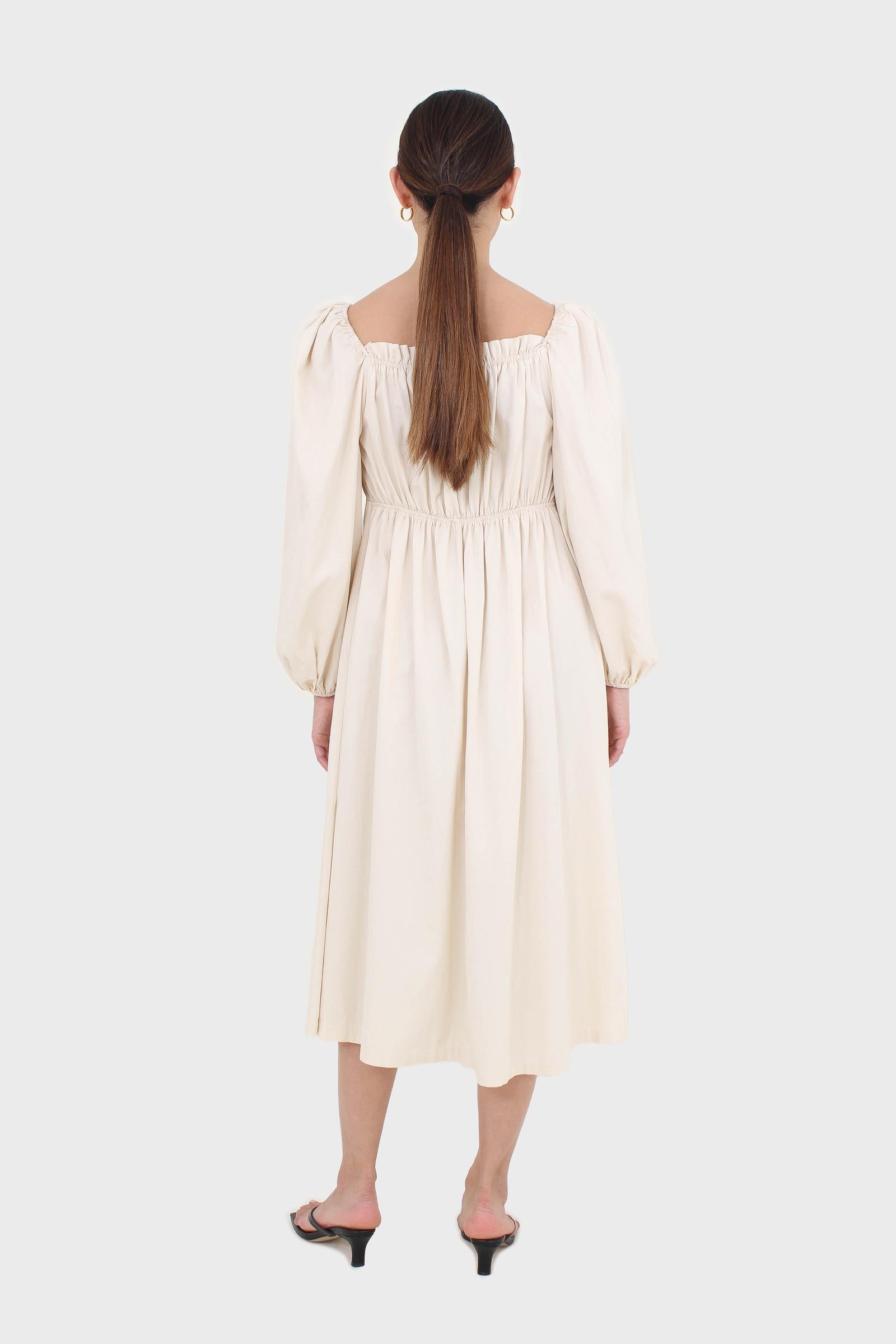 Ivory off shoulder cinched waist peasant dress