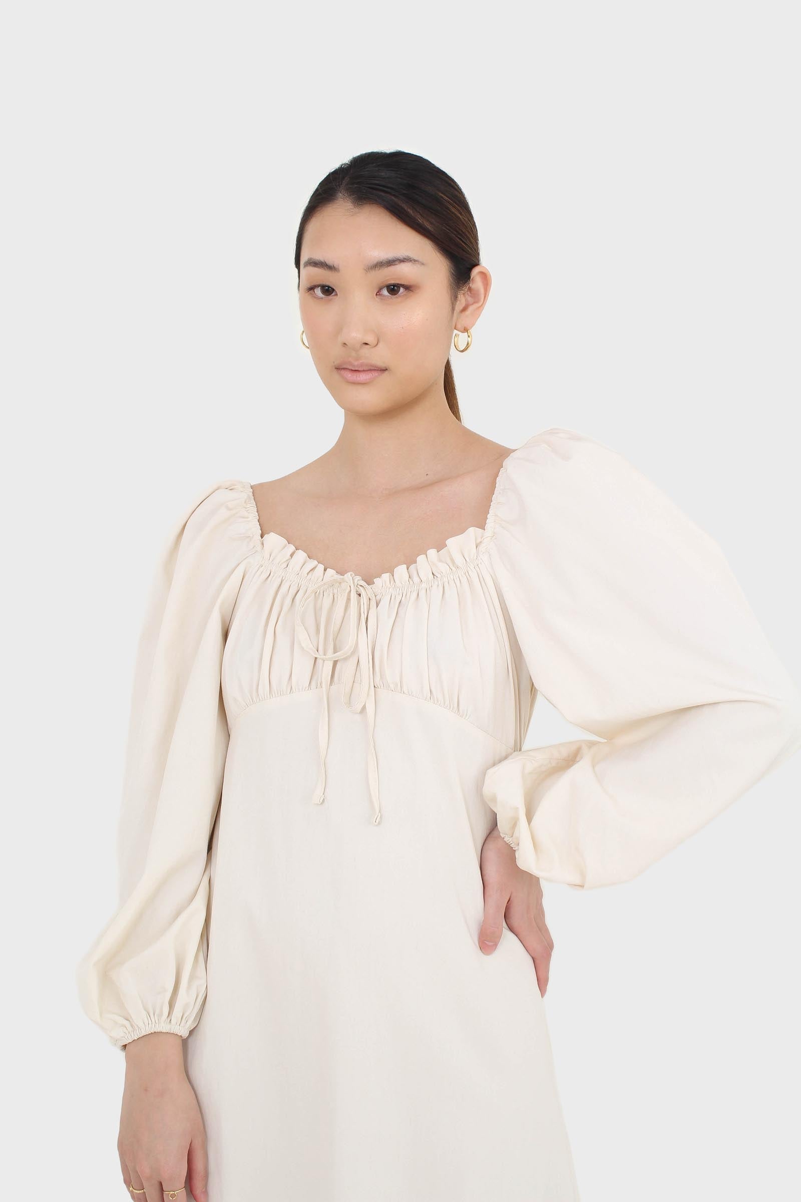 Ivory off shoulder cinched waist peasant dress