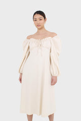 Ivory off shoulder cinched waist peasant dress