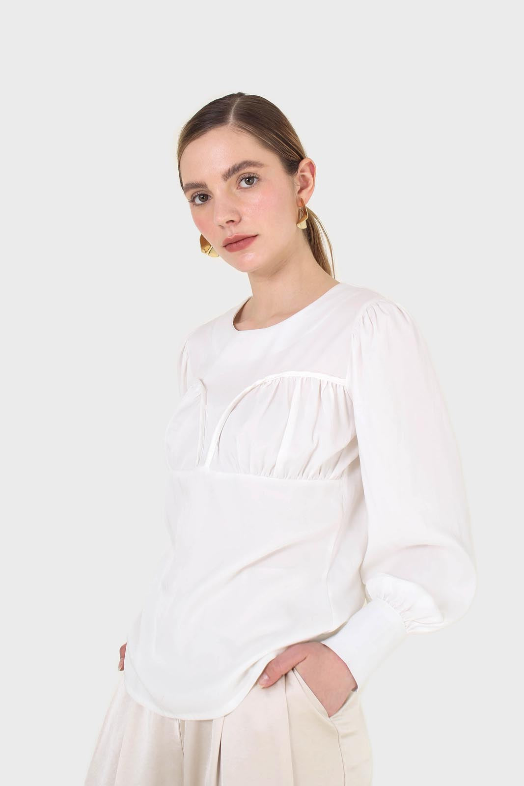 Ivory corset chest silky blouse