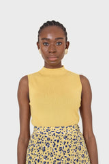Mustard sleeveless mock neck knit tank