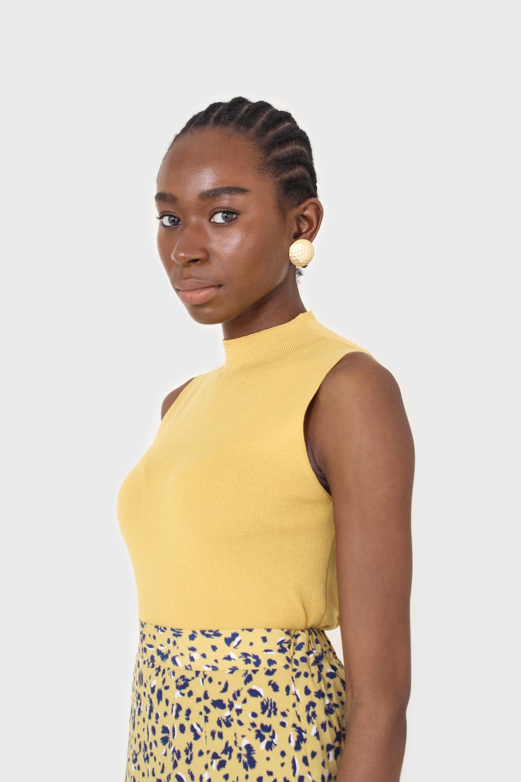 Mustard sleeveless mock neck knit tank