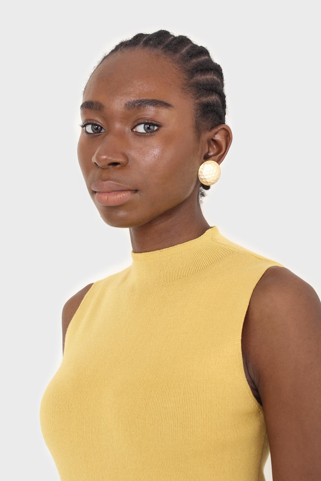 Mustard sleeveless mock neck knit tank