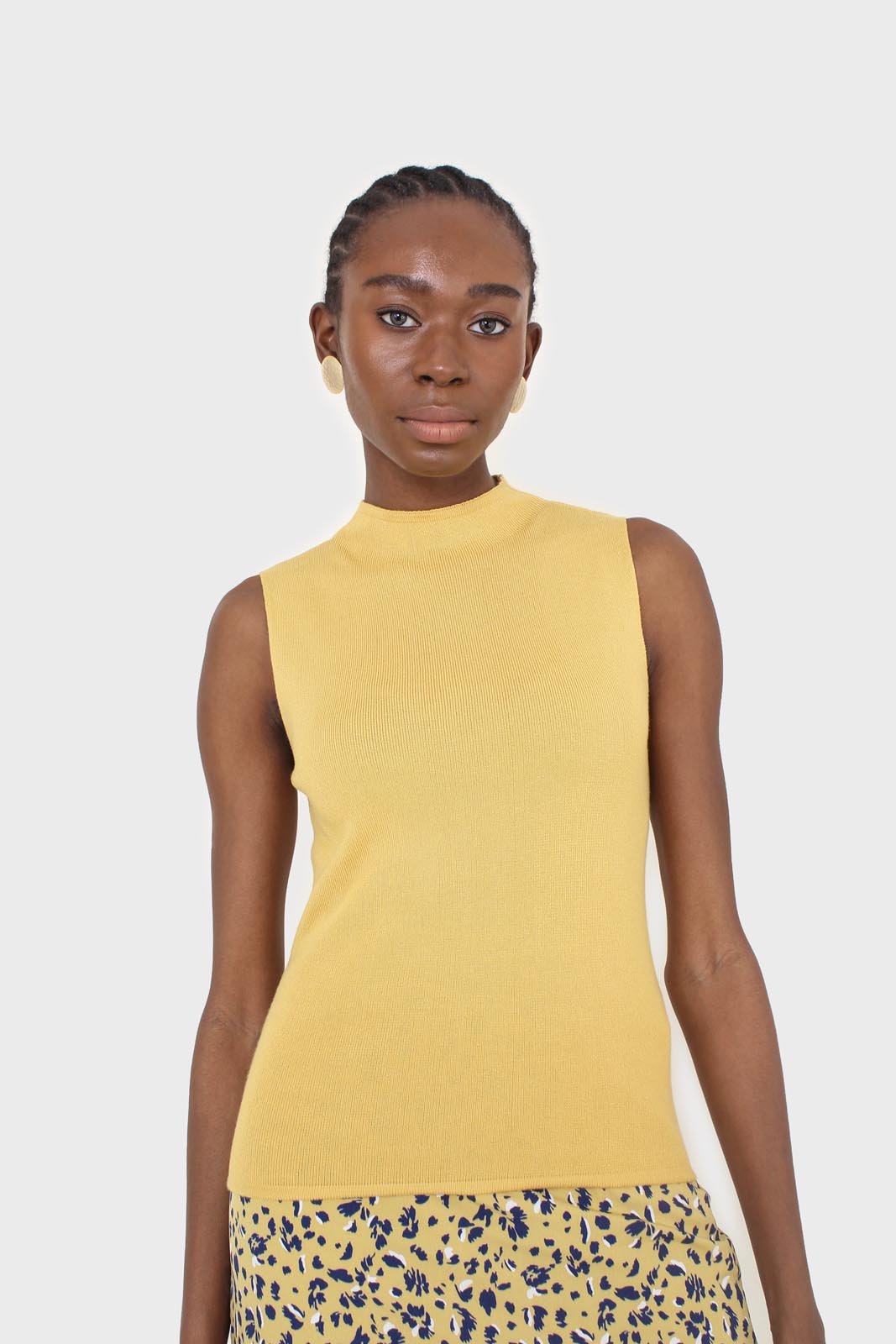 Mustard sleeveless mock neck knit tank