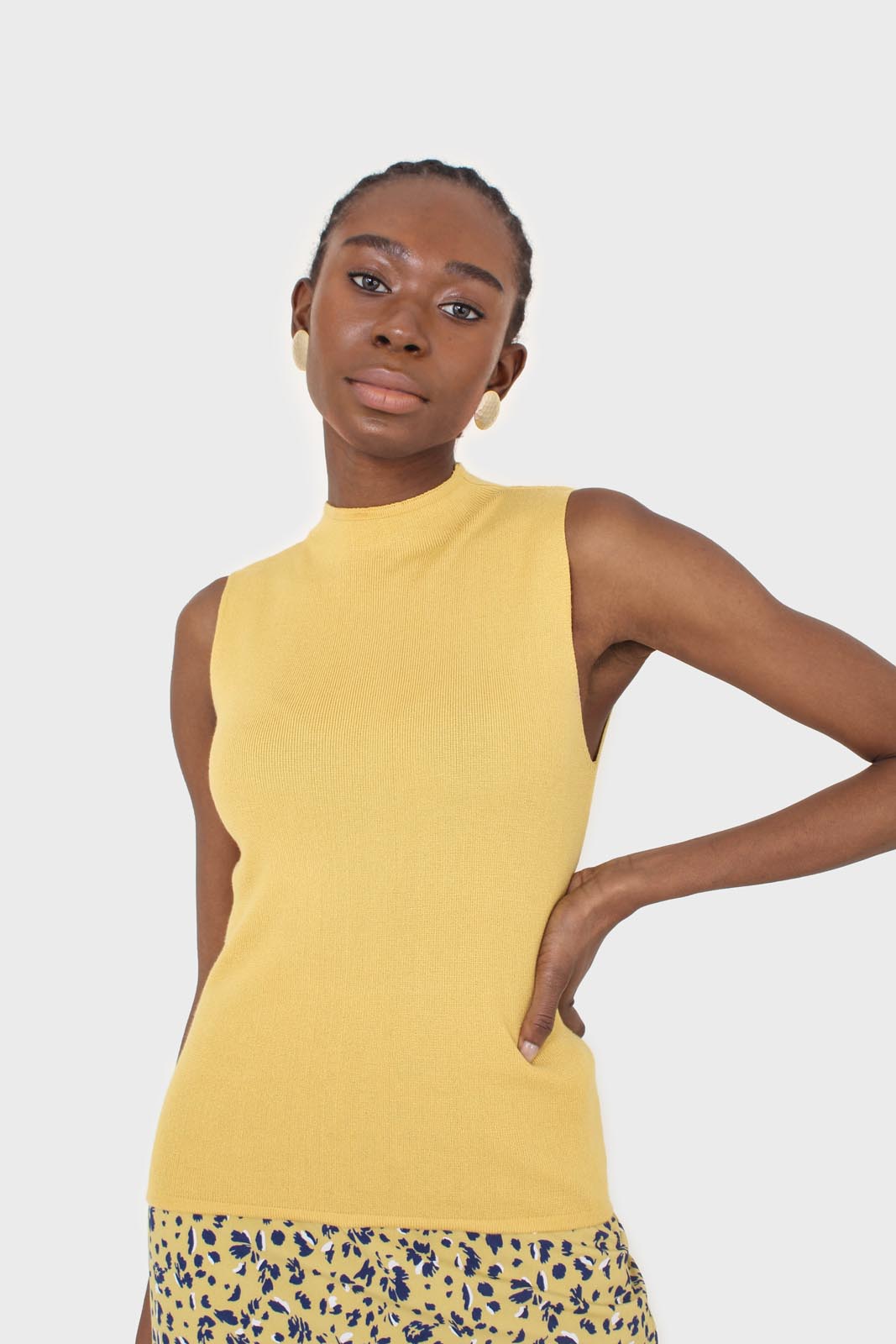 Mustard sleeveless mock neck knit tank