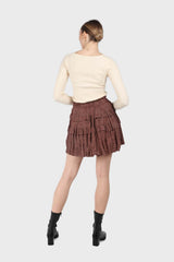 Red and brown printed layered tier mini skirt