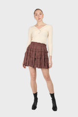Red and brown printed layered tier mini skirt